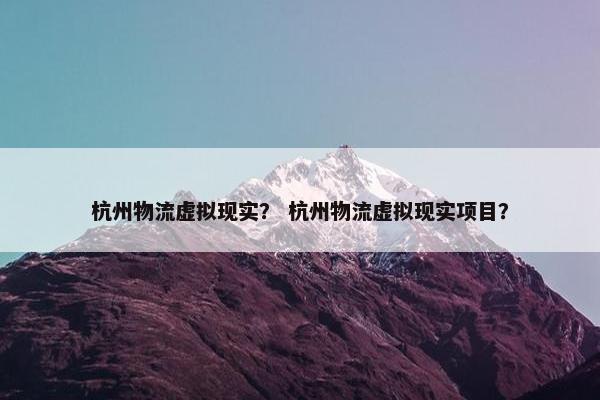 杭州物流虚拟现实？ 杭州物流虚拟现实项目？